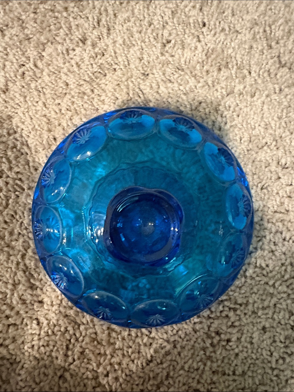 Vintage 1940 LE Smith TURQUOISE BLUE Moon & Stars Candy Trinket Compote Lid Dish - Picture 3 of 6